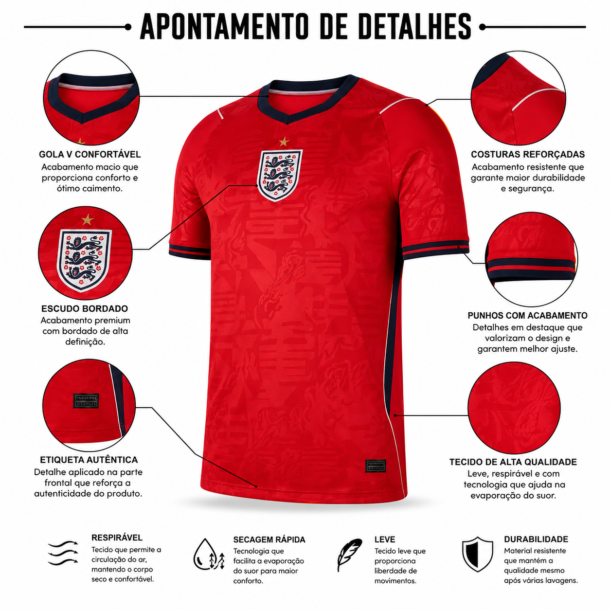 Camisa Inglaterra Vermelha 2026/27 Torcedor